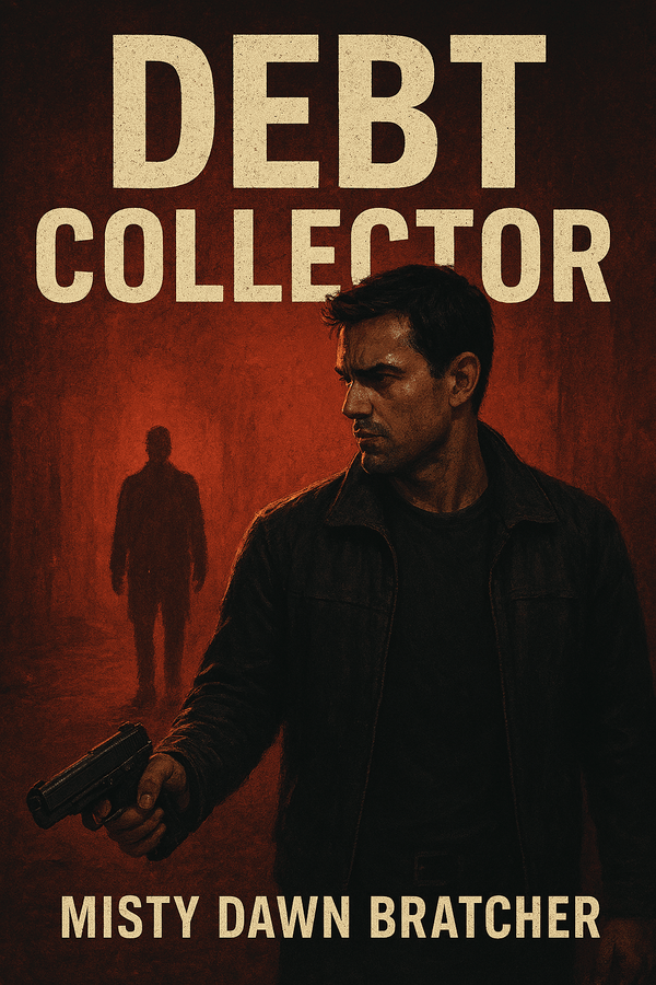 Book cover for Debt Collector: crime thriller by Misty Dawn Bratcher featuring a man holding a gun.